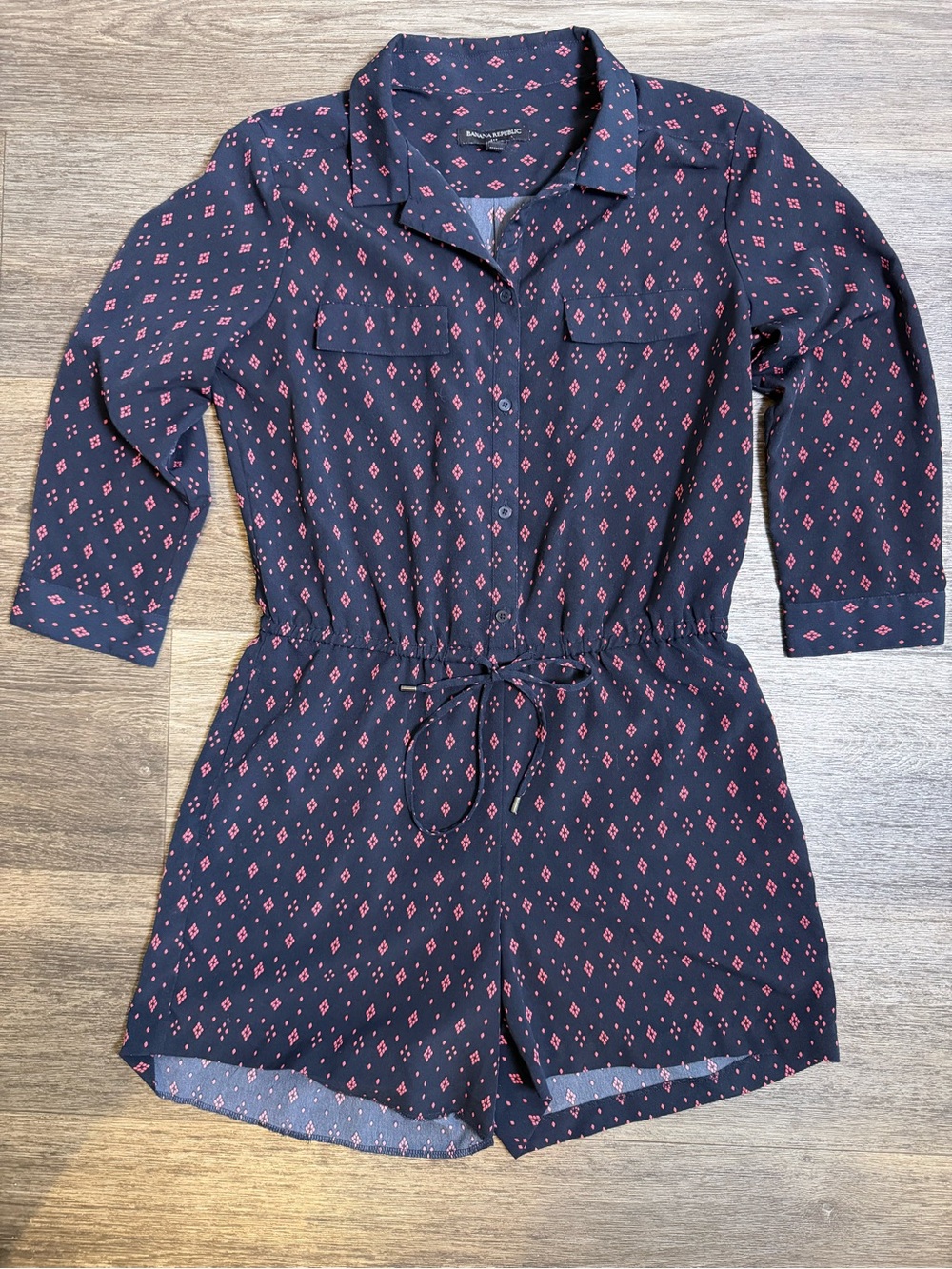 Banana Republic Women’s Navy Blue Romper with Pink Diamond Print